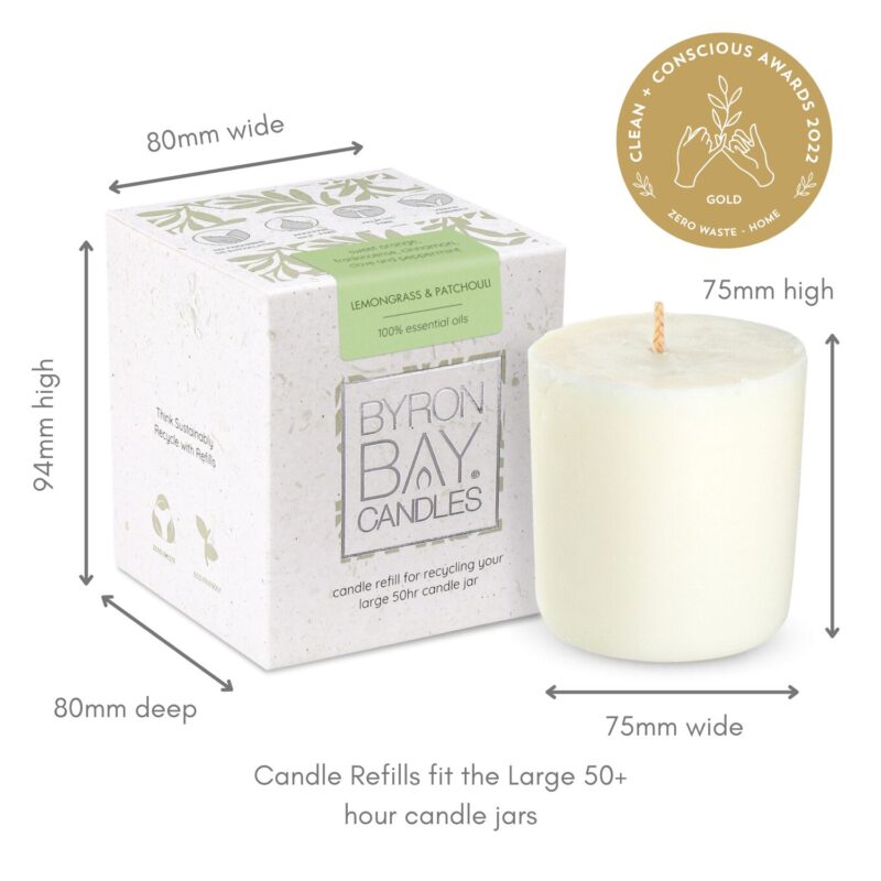 Lemongrass & Patchouli Candle Jar Refill (phthalate free) | Fits large 50 hour jar | pure essential oils